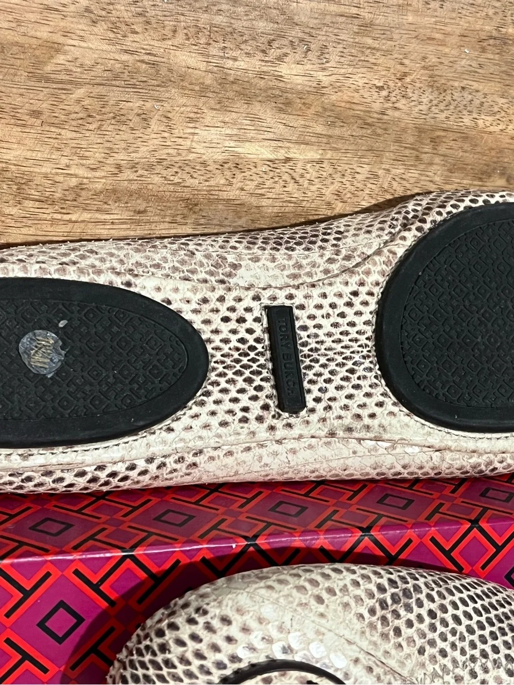 Tory Burch Cream Snakeskin-Print Ballet Flats with Black Insole